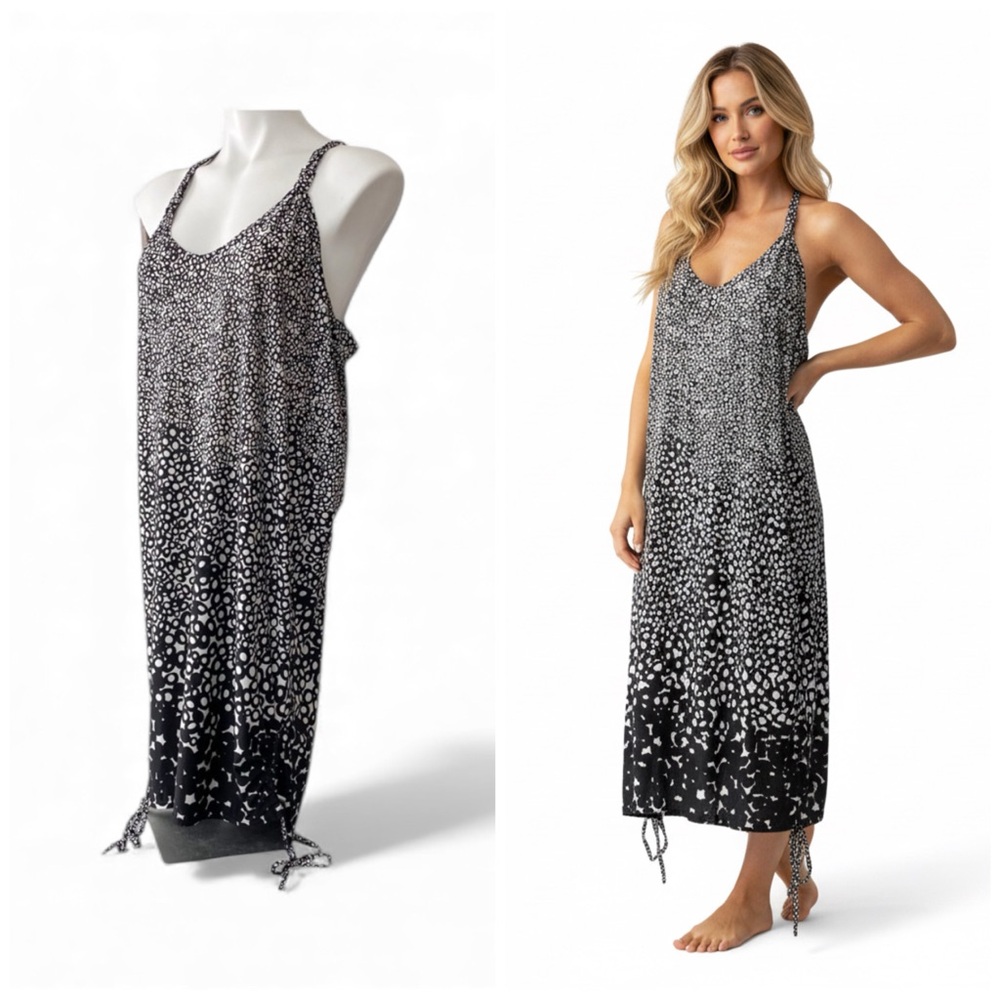Expresso Black & White Polka Dot Swim Beach/ Pool  Cover Up Knee Length Dress L